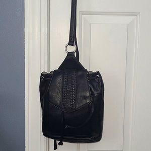 Day & Mood Black Leather Sling Backpack